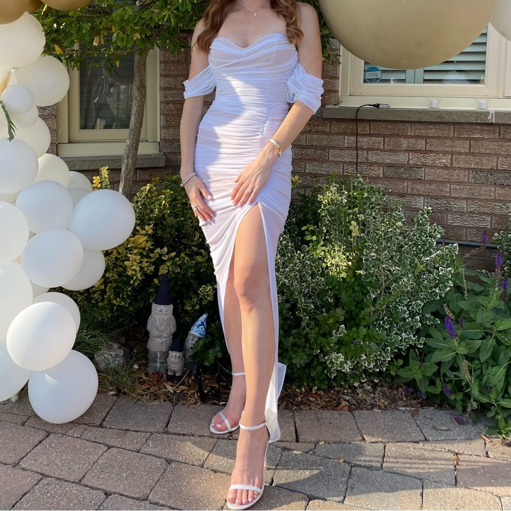 Nude and White Mesh Midi Dress